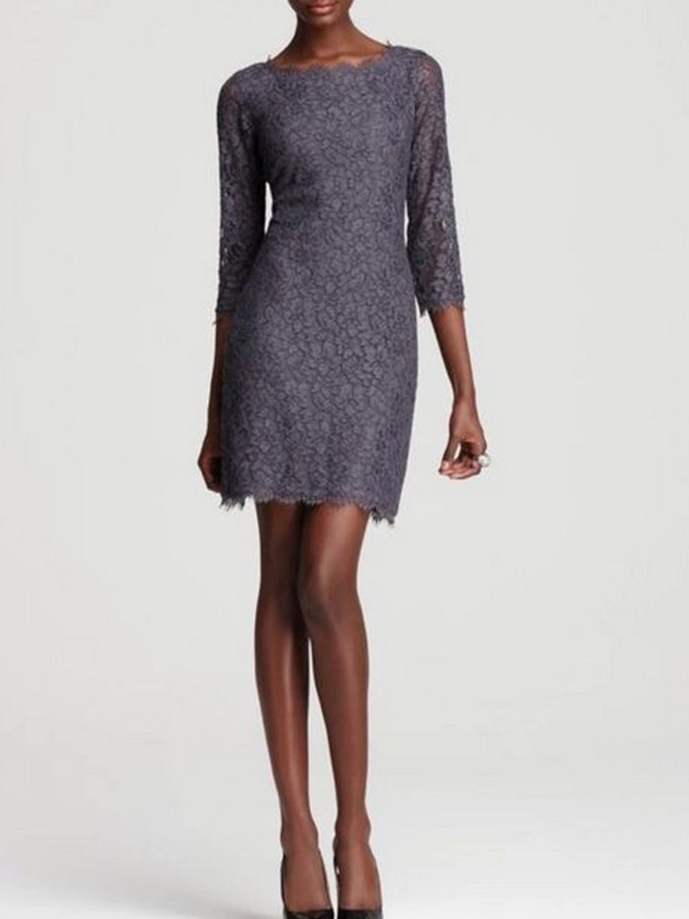 Diane von Furstenberg DVF Zarita Lace Dress Gray Size 4 Sheath Cocktail